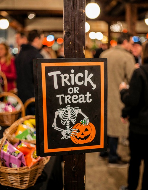 Trick or Treat Halloween Sign with Skeleton