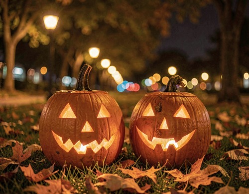 Halloween Pumpkins in Autumn Park