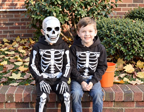 Kids in Skeleton Costumes on Halloween