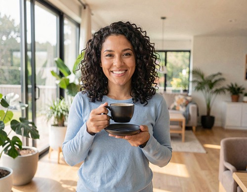 Woman Enjoying Coffee in Modern Home