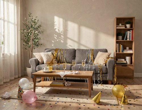 Living Room After New Year’s Party With Streamers