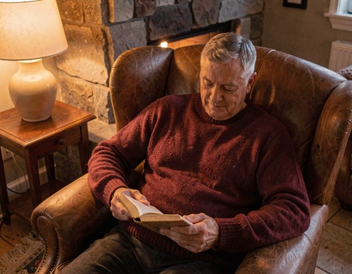 Man Reading by Fire in Armchair