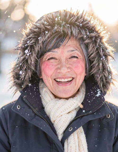 Senior Chinese Woman in Fur-Trimmed Hood