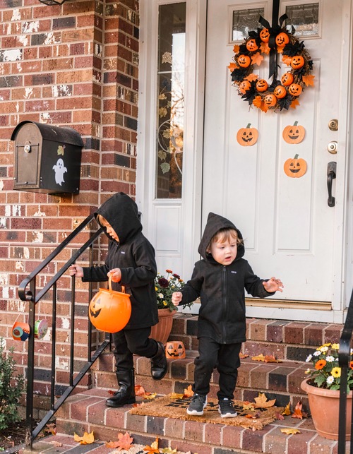 Kids Trick-or-Treating on Halloween Steps