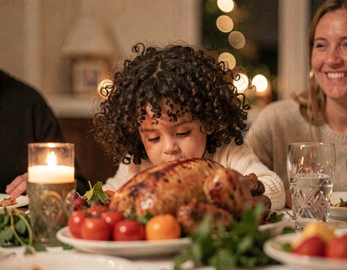 Child Excited by Thanksgiving Turkey