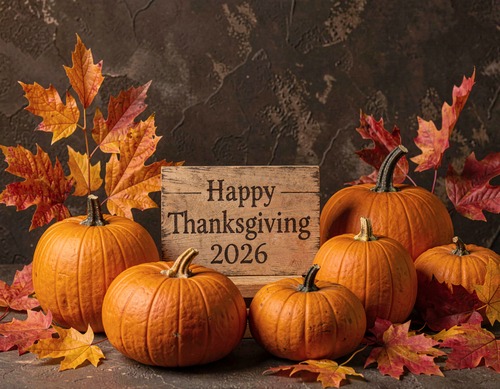 Happy Thanksgiving 2026 Pumpkins and Fall Decor