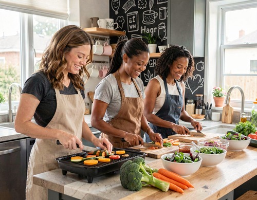 Friends Cooking Together in Kitchen