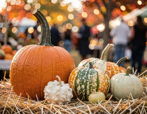 Harvest Pumpkins and Gourds on Hay